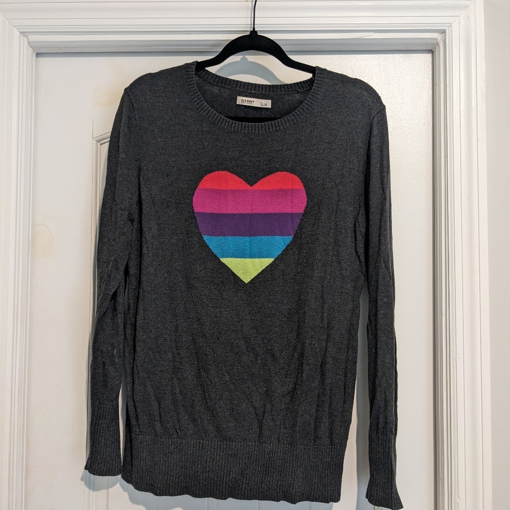 Old Navy Rainbow Heart Sweater SzL